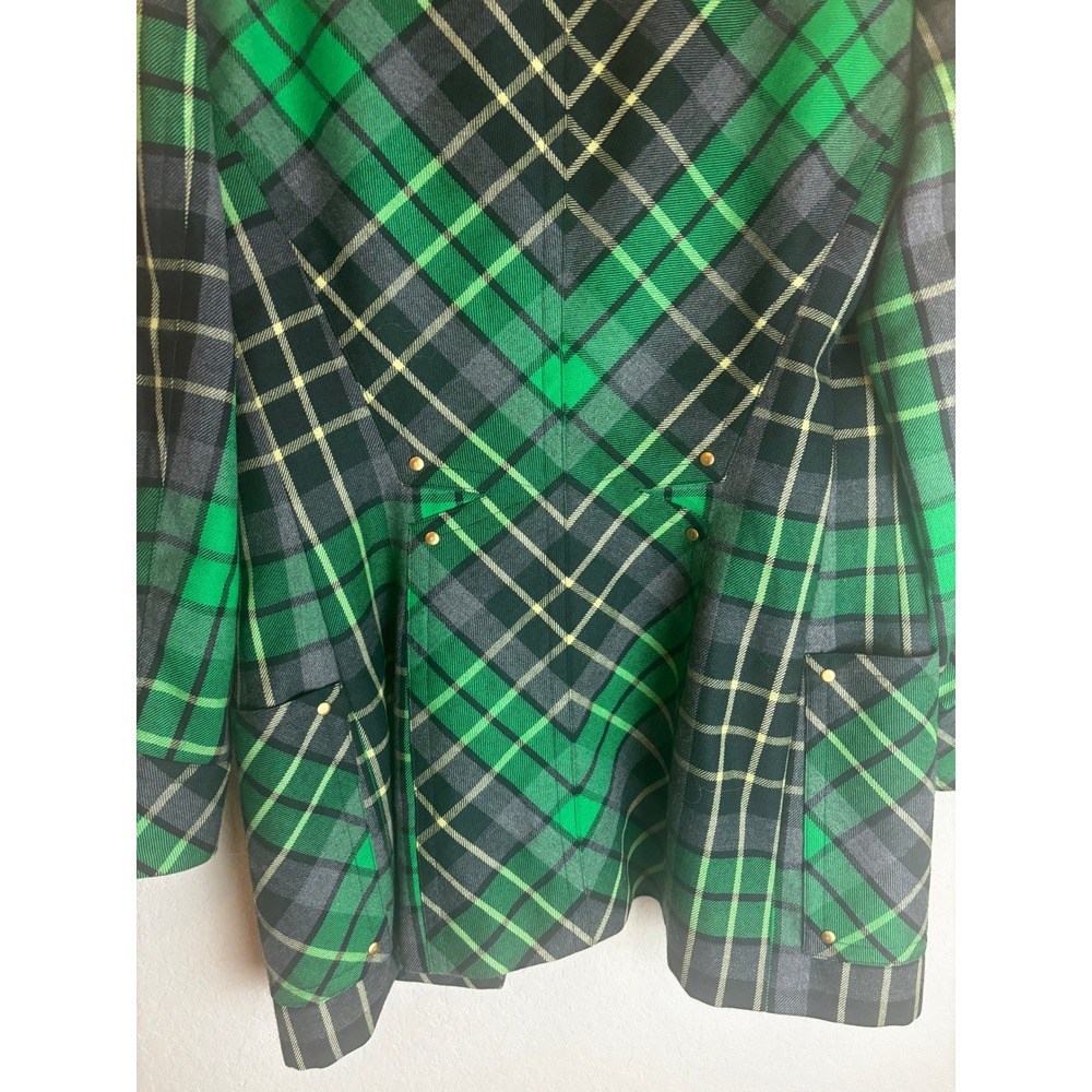 Escada Margaretha Ley Vintage Green Plaid Wool Blazer Studded Longline Jacket 40 - Picture 9 of 10